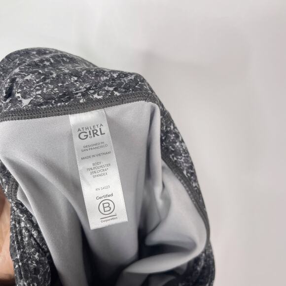 Athleta Girls XLarge 14 Gray Black Printed Chit Chat Tight Leggings Workout - Picture 10 of 11